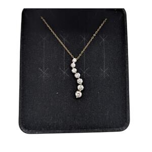 Diamonique CZ Drop Pendant Necklace | 14KT Gold Chain | Curved Linear Design